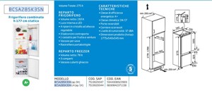 BCSA285K3SN Frigorifero Da Incasso Beko Elettrodomestici